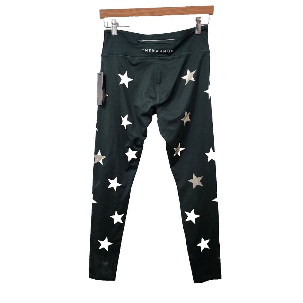Jessica Simpson The Warm-Up Star Print Leggings Green NWT Yoga Athleisure Gym M
